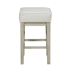 Transitional White Faux Leather Seat 24-inch Counter Height Stools Set of 2, White Finish Solid Wood Frame