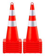 Safety Cones, 12 x 28" Traffic Cones, PVC Orange Construction Cones, 2 Reflective Collars Traffic Cones with Weighted Base and Hand-Held Ring Used for Traffic Control, Driveway Road Parking