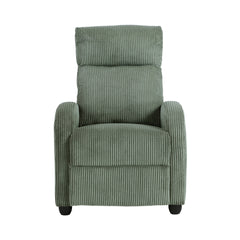 Modern Push Back Recliner Chair Green Soft Corduroy Upholstery Comfort Solid Wood Living Room Furniture 1pc