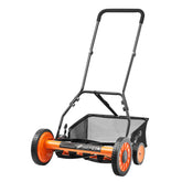 18" Manual Push Reel Lawn Mower 5-Blade Adjustable Height Grass Catcher 4 Wheels