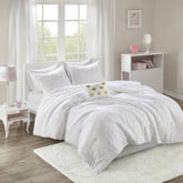 3 PCS Twin/Twin XL Metallic Printed Plush Comforter Set with Throw Pillow White/Gold