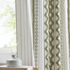 1 PCS 50x95" Cotton Printed Curtain Panel with Chenille Stripe and Lining Green