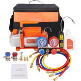 1/4 HP 4.5 CFM AC Vacuum Pump and Gauge Set, Single Stage Rotary Vane HVAC Air Vacuum Pump A/C Refrigerant Kit Manifold Gauge Set, with Three-Color Hose Carry Bag, Applicable to R134a, R410a