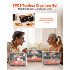 3-Pack Small Parts Organizer, 21 Compartments Tools Organizer Box with Removable Dividers, High-Quality PP Hardware Storage Box with Safety Latch & Portable Handle for Nuts, Bolts, Screws, Nails
