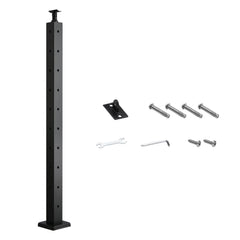 Cable Railing Post, 36x2x2 Inch Corner Railing Post, with L-Shaped Pre-Drilled Holes, Stainless Steel Cable Rail Post with Horizontal and Curved Bracket, 1-Pack, Black, 1JZLGZXHS914ZPBNY001V0