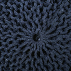 Bordeaux Knitted Cotton Round Pouf, Navy Blue