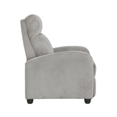 Modern Push Back Recliner Chair Light Gray Soft Corduroy Upholstery Comfort Solid Wood Living Room Furniture 1pc