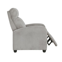 Modern Push Back Recliner Chair Light Gray Soft Corduroy Upholstery Comfort Solid Wood Living Room Furniture 1pc