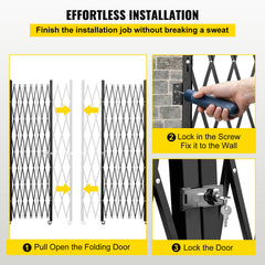 Double Folding Security Gate, 7.1' H x 12.5' W Folding Door Gate, Steel Accordion Security Gate, Flexible Expanding Security Gate, 360° Rolling Barricade Gate, Scissor Gate or Door with Keys