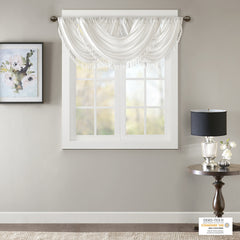 Faux Silk Waterfall Embellished Valance White 38x46"
