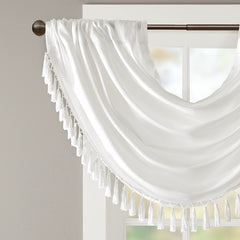 Faux Silk Waterfall Embellished Valance White 38x46"