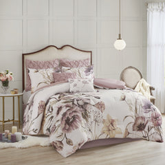 8 Piece Cotton Printed Comforter Set Blush Cal King