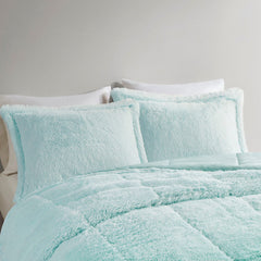 Full/Queen Ombre Shaggy Long Fur Comforter Mini Set