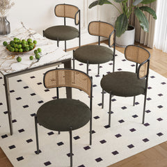 Modern Upholstered Dining Chairs Set of 2,Rattan Back Dining Room Chairs,Accent Kitchen Chairs with Metal Legs