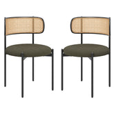 Modern Upholstered Dining Chairs Set of 2,Rattan Back Dining Room Chairs,Accent Kitchen Chairs with Metal Legs