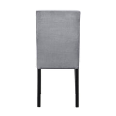 Andy 18 Inch Side Dining Chairs Set of 2, Channel Tufted Gray Velvet, Black Wood