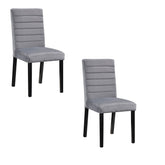 Andy 18 Inch Side Dining Chairs Set of 2, Channel Tufted Gray Velvet, Black Wood