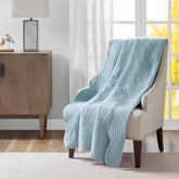 Oversized Quilted Throw with Scalloped Edges Blue 60x72"