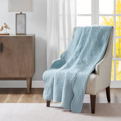 Oversized Quilted Throw with Scalloped Edges Blue 60x72"