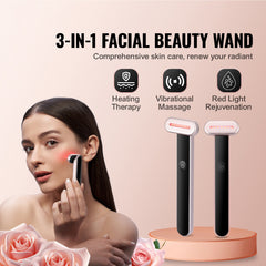 Red Light Therapy Facial Wand, 7-Color LED Facial Therapy Device with Heating Function,Featuring Microcurrent Vibration Massage, Portable LED Beauty Wand for Face and Neck