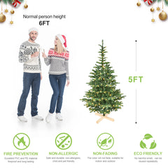 7ft Pre-Lit Christmas Tree with 400 Warm White LED Lights, 941 PE+PVC Tips, Realistic Layered Look, Unique Wooden Base – Full Artificial Holiday Tree for Home Decor