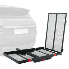 Hitch Mount Cargo Carrier, 45.3" x 25.6" Iron Hitch Cargo Rack with Folding Ramp, Hitch Rack Basket with Stabilizer and Straps, 500LBS Mobility Scooter Carrier Fit 2" Hitch Receiver