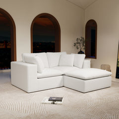 78.8*68.9"Modular sectional sofa seat,Upholstered compressed couch for living room,Bedroom,Apartment,No assembly required,3PC free combination,Plush corduroy fabric,WHITE