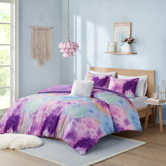 Full/Queen Watercolor Tie Dye Printed Comforter Set with Throw Pillow