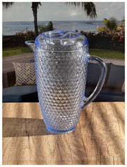 2.5 Quarts Water Pitcher with Lid, Diamond Cut Unbreakable Plastic Pitcher, Drink Pitcher, Juice Pitcher with Spout BPA Free