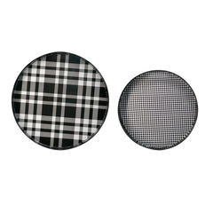 2 Piece Round Decorative Tray, Plastic Frame, Black and White Plaid Print