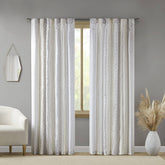 2pk Poly Printed Curtain Panel with Tufted Stripe White/Taupe 2-PK 50x95"