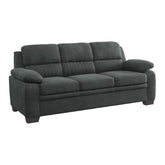 Hugh 80 Inch Sofa, Dark Gray Polyester, Soft Foam Cushioned, Solid Wood