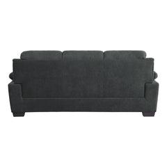 Hugh 80 Inch Sofa, Dark Gray Polyester, Soft Foam Cushioned, Solid Wood