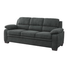 Hugh 80 Inch Sofa, Dark Gray Polyester, Soft Foam Cushioned, Solid Wood