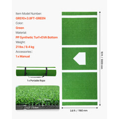Baseball Softball Hitting Batting Mat, 10' x 3.8' Indoor/Outdoor Softball Mat, Lined & Foam Backing Anti-Slip Anti-Fade Softball Training Aid, Portable Practice Mat with Tightening Rope, Green