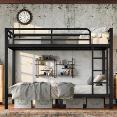 Metal Twin over Twin Bunk Bed for Teens and Adults,Space-Saving/Noise Reduced/No Box Spring Needed, Black