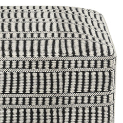 Safford Square Woven Outdoor/Indoor Pouf in Black and White