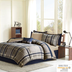 Twin Plaid Comforter Set with Bed Sheets