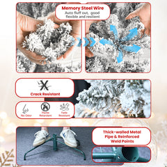 5FT Flocked Christmas Tree with Pine Cones – Snowy PVC Artificial Holiday Tree, 600 Tips, 27 Natural Pinecones, Sturdy Metal Stand, Full Shape for Seasonal Decoration