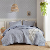3-Piece Queen 3 Piece Ruffle Printed Quilt Set,Blue