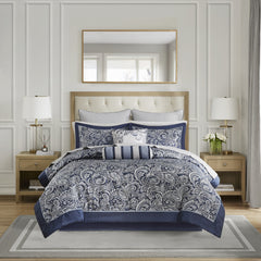 12 Piece Comforter Set with Cotton Bed Sheets Navy Cal King
