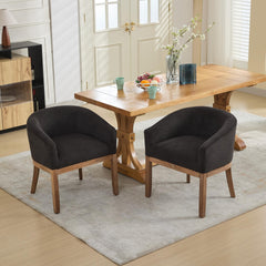 Mid Century Modern Upholstered Barrel Dining Chairs with Arms,Farmhouse Linen Kitchen & Dining Room Chairs with Natural Hardwood Frame, 19" W Accent Chairs for Living Room,Single Pack,Black,SW1891BK