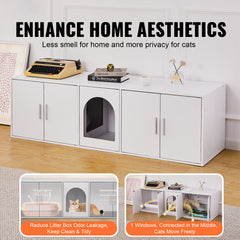 Cat Litter Box Enclosure Wooden Litter Box Furniture Hidden 57.9" White