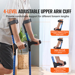 Forearm Crutches Aluminum Walking Crutches with Adjustable Height & Cuffs