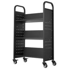 3-Tier Rolling Book Cart Single Sided V-Shaped Shelves Book Truck in Black