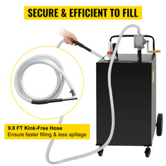 Fuel Caddy, 35 Gallon, Gas Storage Tank on 4 Wheels, with Manuel Transfer Pump, Gasoline Diesel Fuel Container for Cars, Lawn Mowers, ATVs, Boats, More, Black