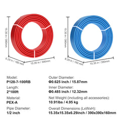 PEX Pipe 1/2 Inch, 2 x 100 Feet Length PEX-A Flexible Pipe Tubing for Potable Water, Pex Water Lines for Hot/Cold Water & Easily Restore, Plumbing Applications with Free Cutter, Blue & Red