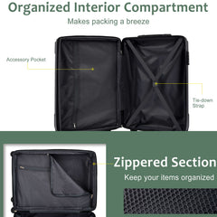 Luggage Sets 3 Piece, Hard shell ABS Lightweight Durable Suitcases with Double Spinner Wheels 20/24/28 Inch (Green)