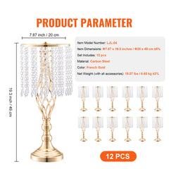 12PCS 49cm/19.3” Tall Crystal Wedding Flower Stand Vase for Party Decor