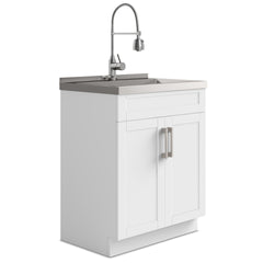 Hennessy - Deluxe 28" Laundry Cabinet with Faucet and Stainless Steel Sink - White